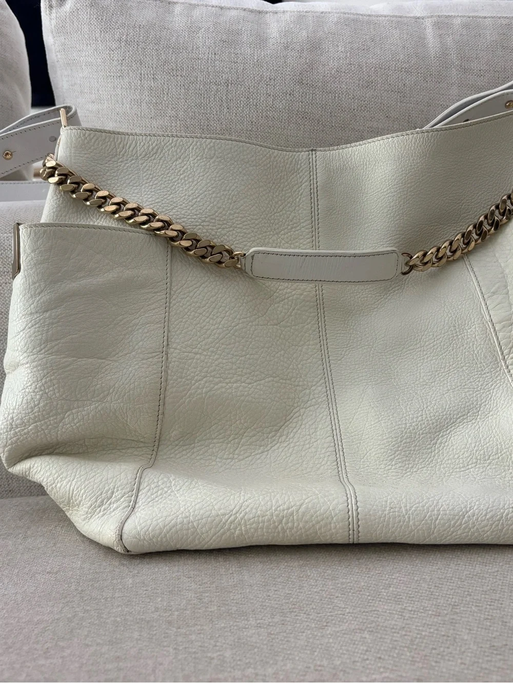 Jimmy Choo Cream and white Leather Shoulder Bag with Gold Chain Accent